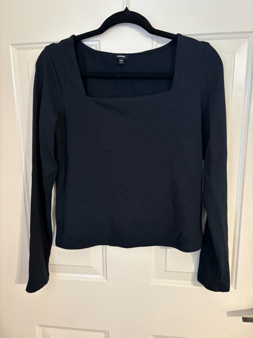 Express Black Square Neck Long Sleeve Tee - Fitted Silhouette